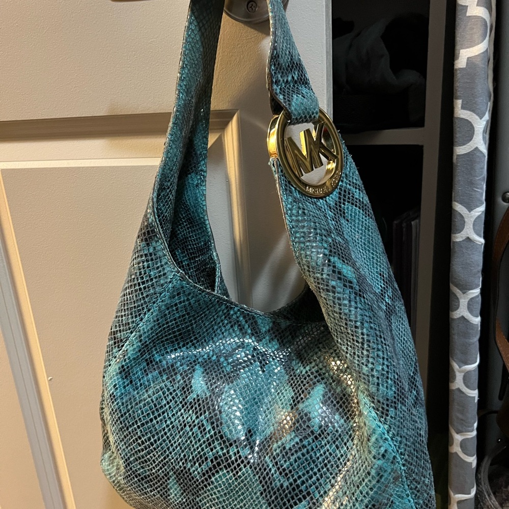 Michael Kors Turquoise Snake Print Hobo Bag